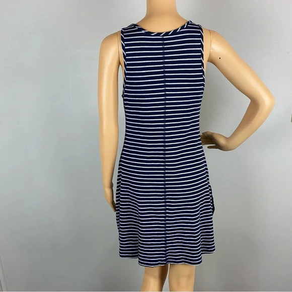 Athleta Womens Small Navy Gray Striped Racerback Super Swing Tank Dress Pockets - Picture 2 of 8